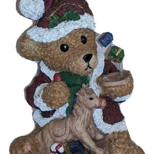 Holiday Teddy Bear Figurine with Red and Green Accents 5.5” X 8”